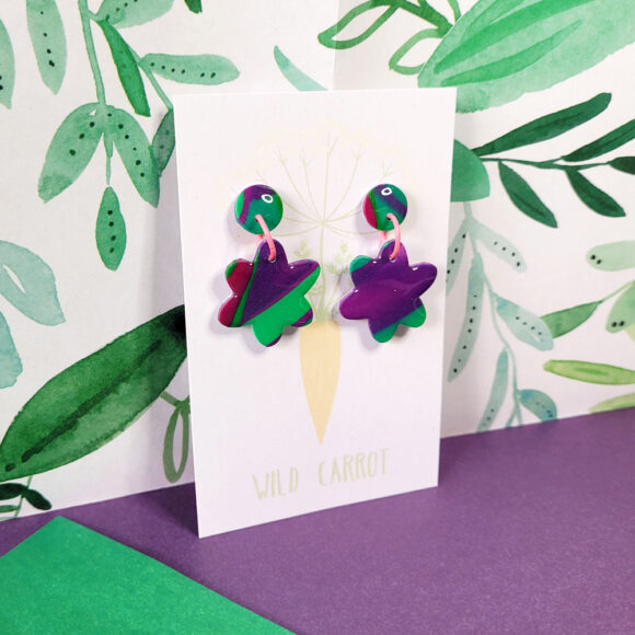 Lime Violet Small Flower Dangle - Image 3