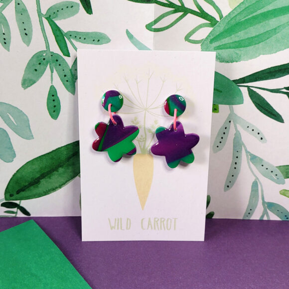 Lime Violet Small Flower Dangle - Image 2