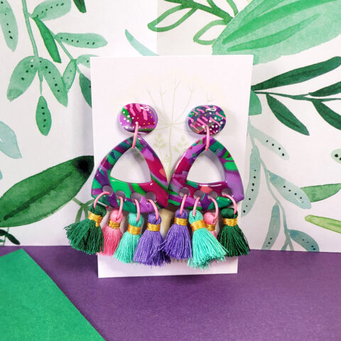 Lime Violet Large Triangle Tassel Dangle