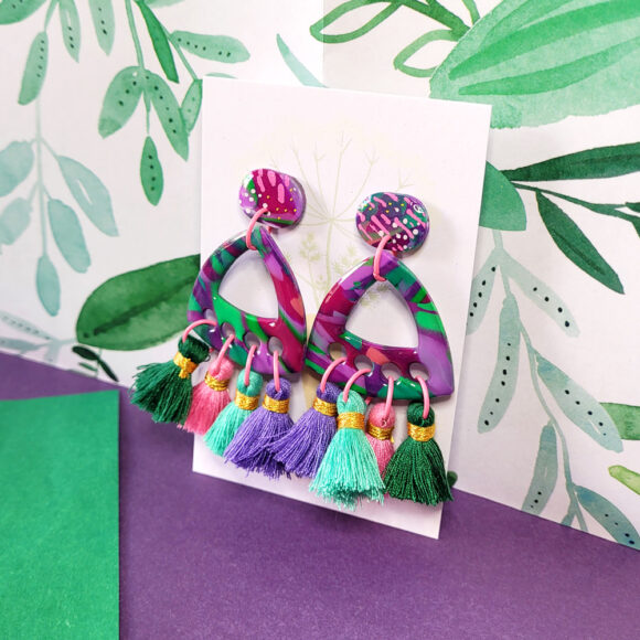 Lime Violet Large Triangle Tassel Dangle - Image 2