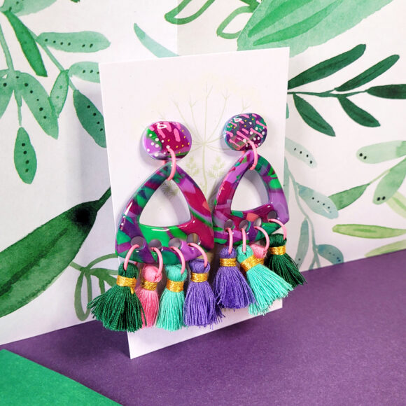 Lime Violet Large Triangle Tassel Dangle - Image 4