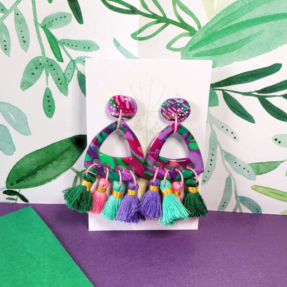 Lime Violet Large Triangle Tassel Dangle - Image 3