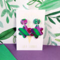 Lime Violet Medium Flower Dangle - painted top - Image 4