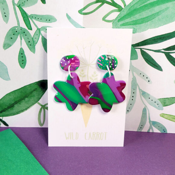 Lime Violet Medium Flower Dangle - painted top - Image 4