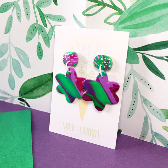 Lime Violet Medium Flower Dangle - painted top - Image 3