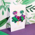 Lime Violet Medium Flower Dangle - painted top - Image 2