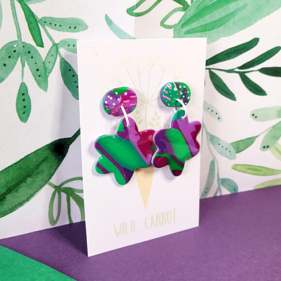 Lime Violet Medium Flower Dangle - painted top - Image 2