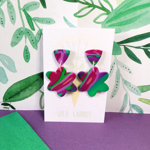 Lime Violet Medium Flower Dangle - triangle top