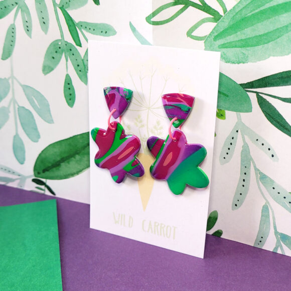 Lime Violet Medium Flower Dangle - triangle top - Image 2
