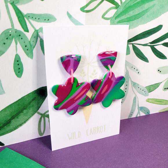Lime Violet Medium Flower Dangle - triangle top - Image 4