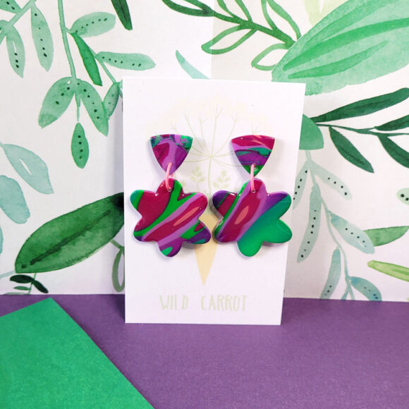 Lime Violet Medium Flower Dangle - triangle top - Image 3