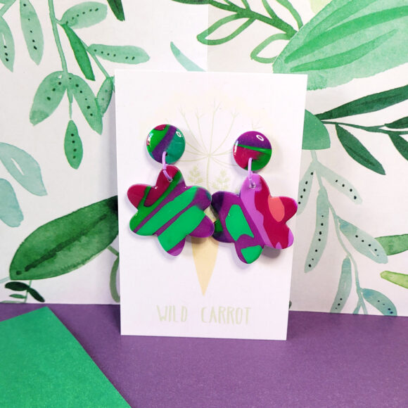 Lime Violet Medium Flower Dangle - circle top - Image 4