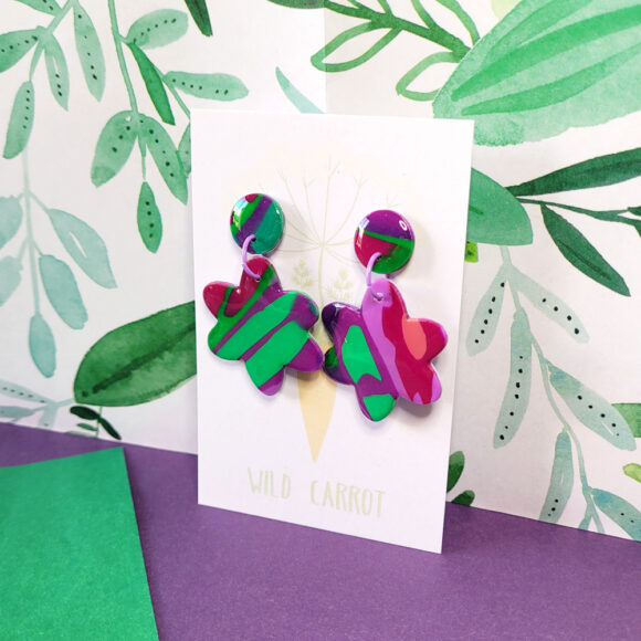 Lime Violet Medium Flower Dangle - circle top - Image 3