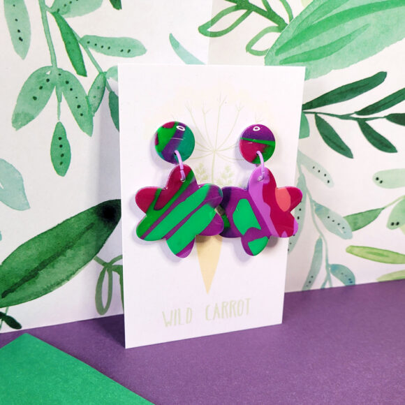 Lime Violet Medium Flower Dangle - circle top - Image 2