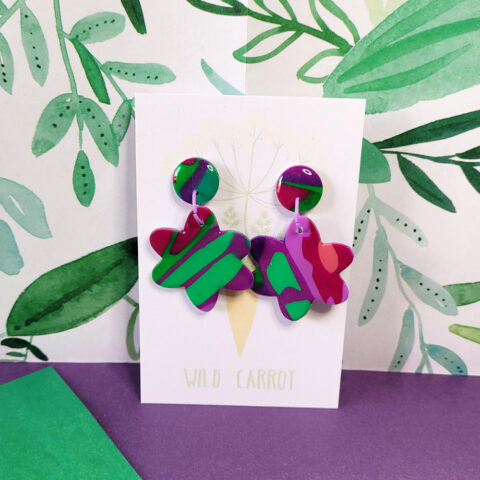 Lime Violet Medium Flower Dangle - circle top