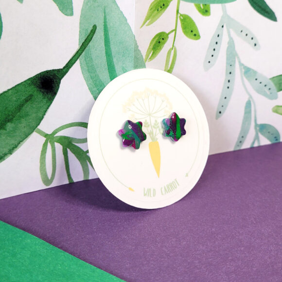 Lime Violet Small Flower Stud - Image 4