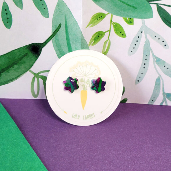 Lime Violet Small Flower Stud - Image 3