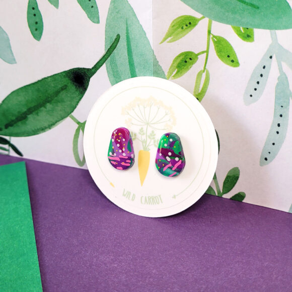 Lime Violet Teardrop Stud - Image 3