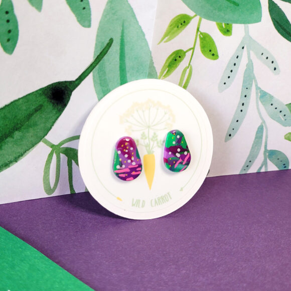 Lime Violet Teardrop Stud - Image 2