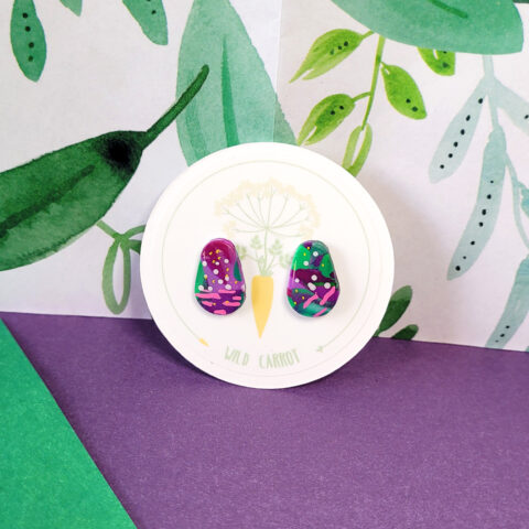 Lime Violet Teardrop Stud