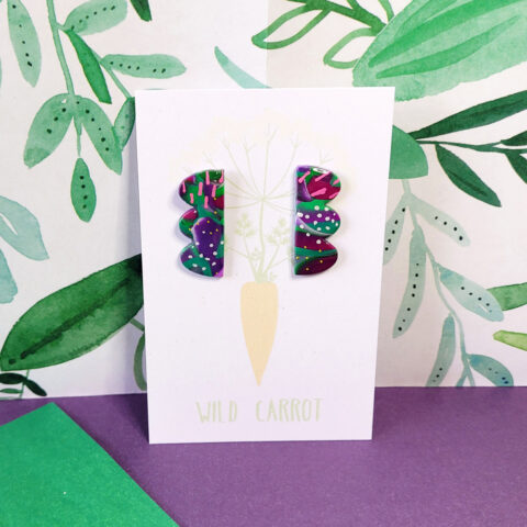 Lime Violet Wavy Vertical Stud